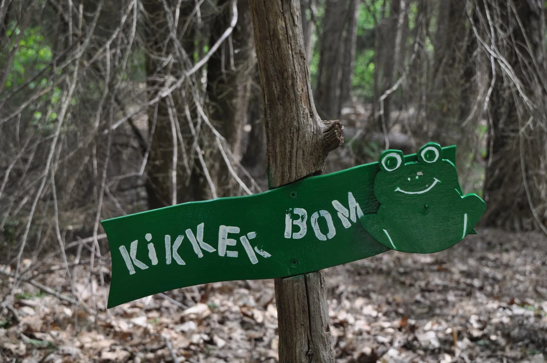 Wegwijzer van Kikker Bom in het bos